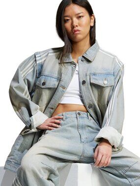 Adidas Women's Adilenium S3 Two-In-One Oversized Denim Shirt Jacket JX9209  NWT
